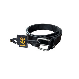 Men's Lee Black Perforated Belt One Size with Silver Buckle